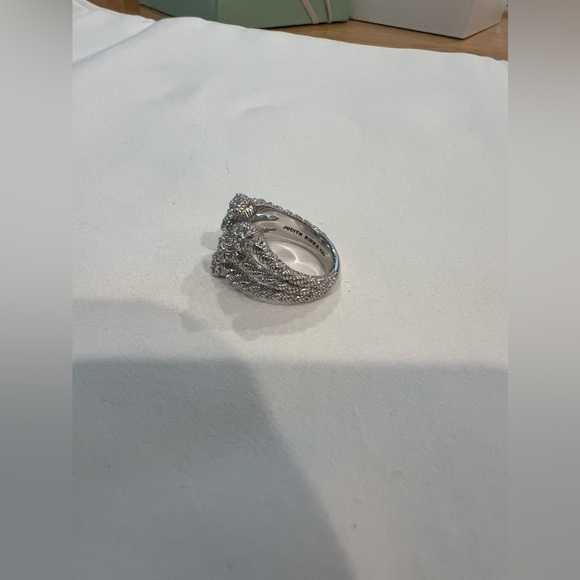 Judith Ripka Rhodium Over Sterling Silver Bypass Heart Romance Ring - Picture 7 of 14